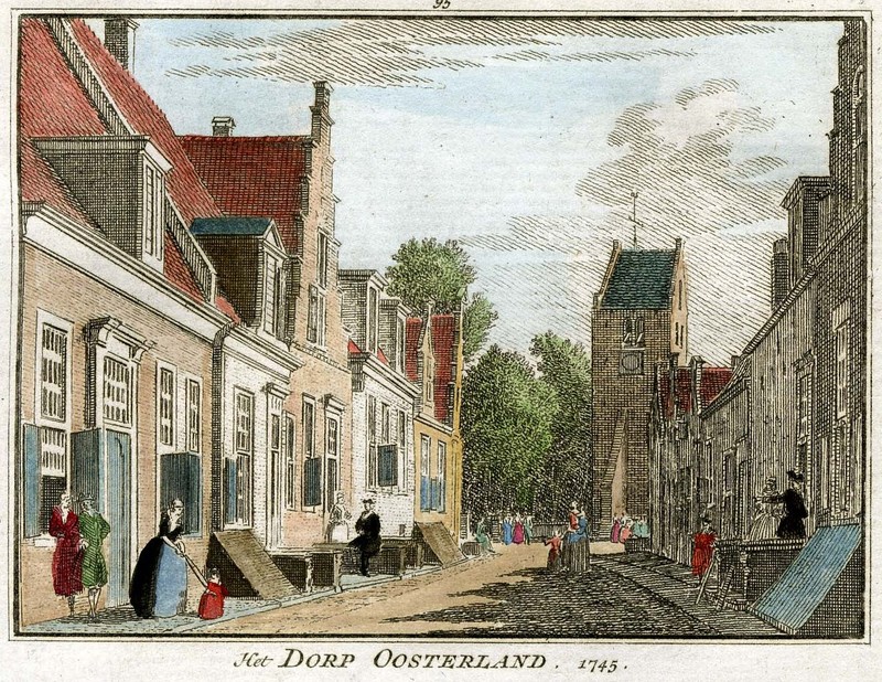 Het dorp Oosterland gravure van Hendrik Spilman naar een tekening van Cornelis Pronk, 1745