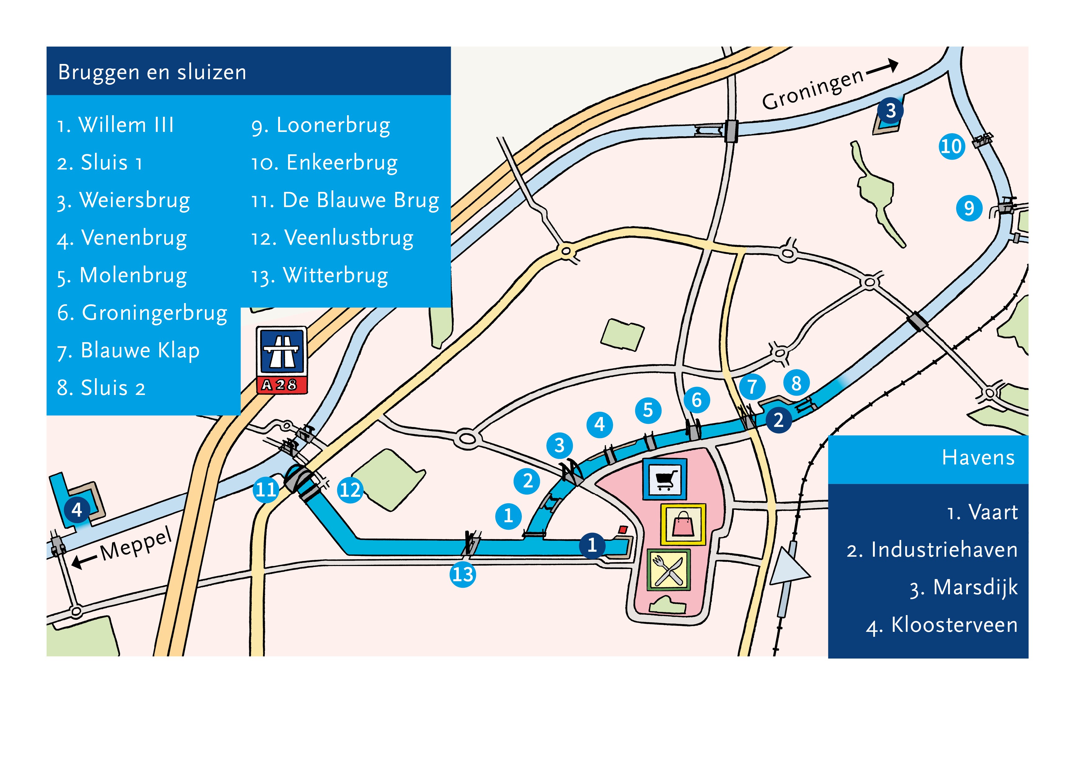 Map of bridges and sluices