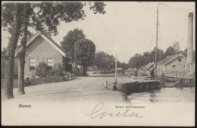 Oude zwart-wit foto van vroegere situatie sluis Assen