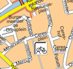 Kaart Ceresplein waar fietsenstalling staat