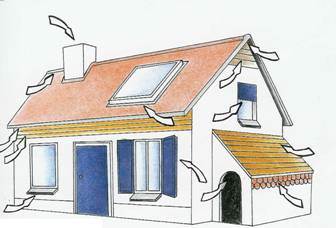 Illustratie huis met aanwijsplekken waar vleermuizen kunnen zitten