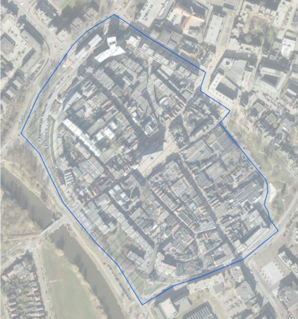 Plattegrond centrum Doetinchem met een kader van 'het Ei'