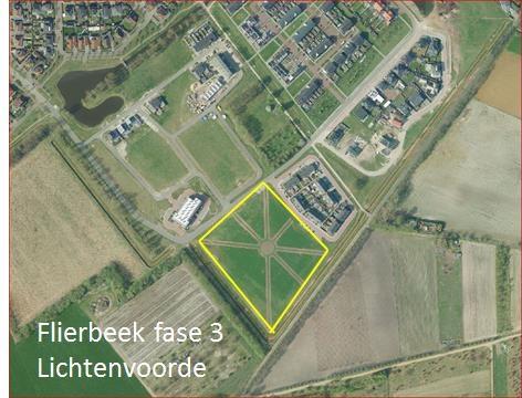 De afbeelding toont een luchtfoto van het terrein Flierbeek fase 3 te Lichtenvoorde